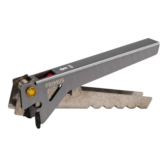 Pinza Primus Crimp Pot con mango fijo de aluminio y agarre de acero inoxidable para cocinar al aire libre de forma segura.