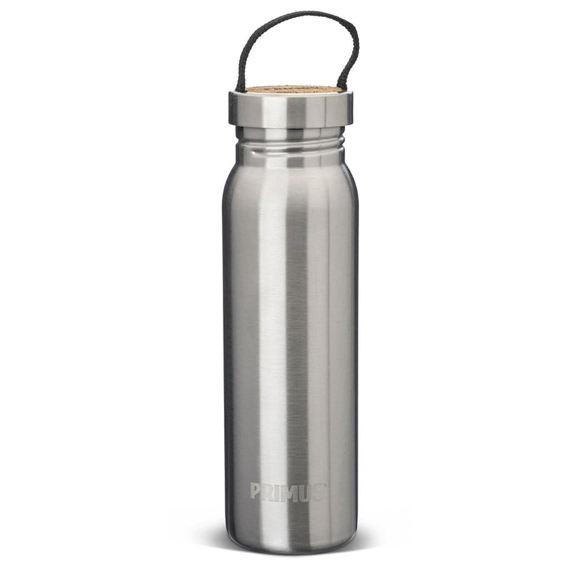 Primus Klunken 700ml stainless steel water bottle with cork lid, designed for outdoor hiking and sports hydration