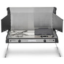 Primus Tupike dual gas burner outdoor stove with foldable legs and removable griddle for camping cooking.