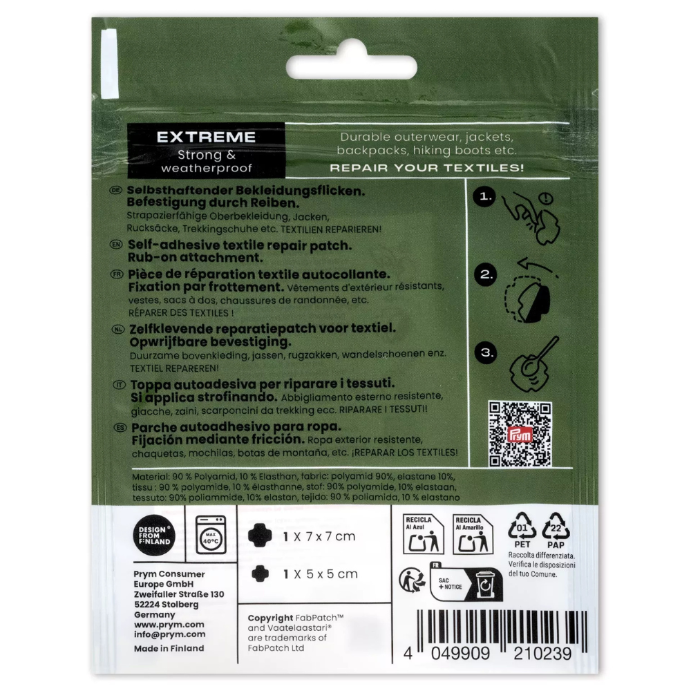 Prym FabPatch EXTREME Parches reparadores autoadhesivos hidrófugos negro