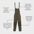 Snugpak Salopettes aislantes Pantalones con peto reversibles YKK Cremallera completa en la pierna para clima frío