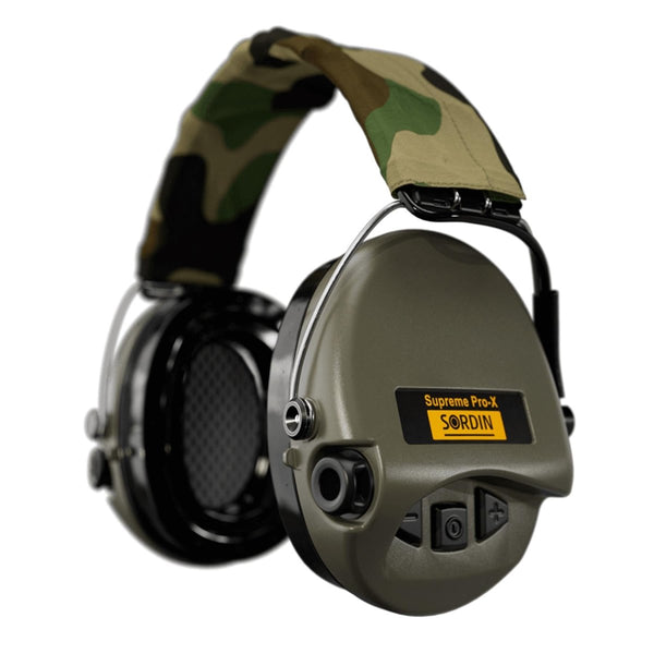 Sordin Supreme Pro-X LED Electronix Protección auditiva de la diadema CAMO textil