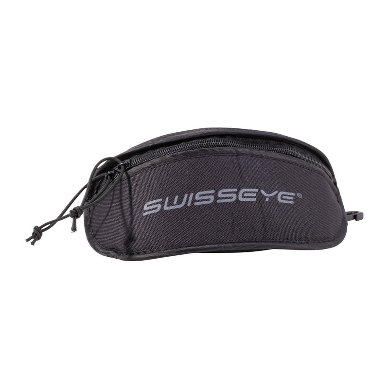 Black SWISS EYE protective goggles case with zipper, designed for safe storage of eye protection gear.