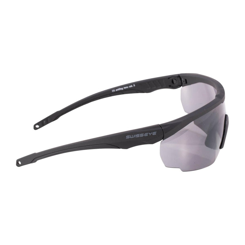 SWISS EYE safety goggles with dark tinted anti-fog, anti-scratch lenses and durable black frame for eye protection.