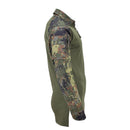 Side view of TACGEAR German Army style combat shirt with Flecktarn camo sleeves and olive green torso panel