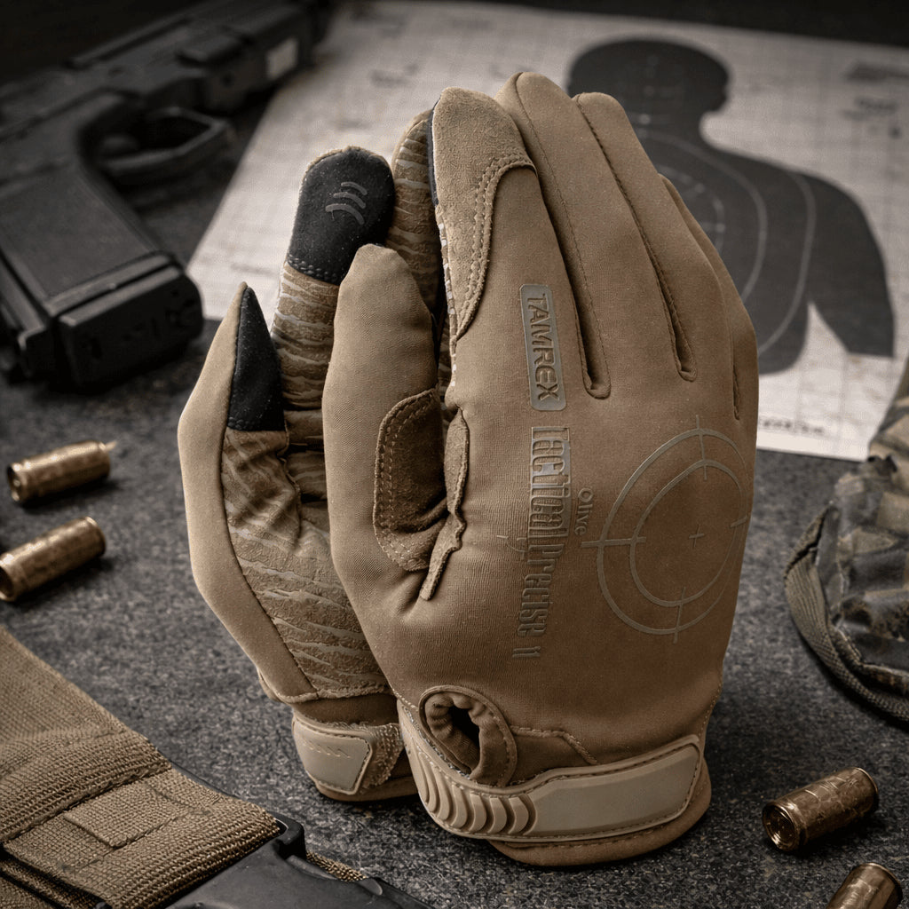 TAMREX Guantes tácticos precisos Cuero de PU Licra flexible Pantalla táctil Oliva