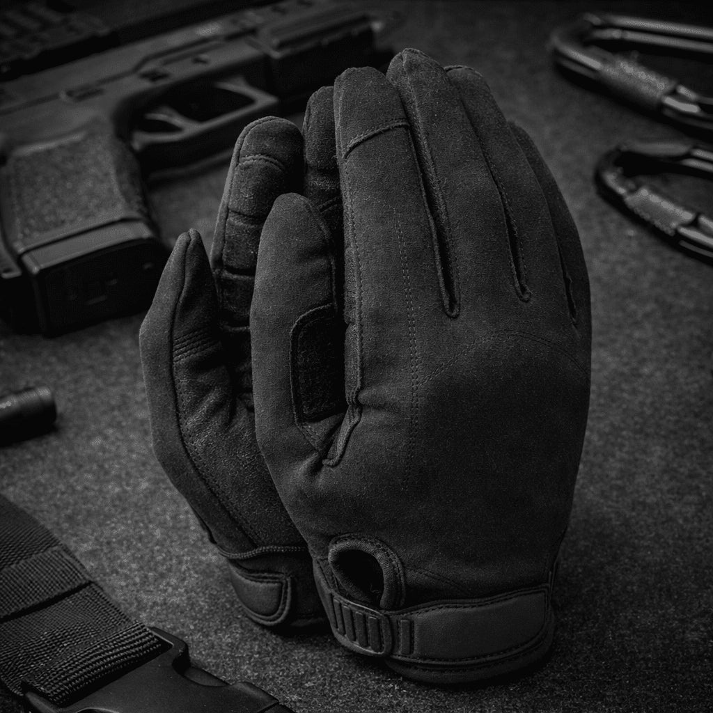 TAMREX Guantes tácticos precisos Palma de cuero de oveja Flexible Estiramiento en 4 direcciones Negro