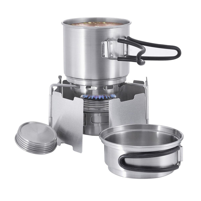 Juego de estufa con quemador de alcohol Tatonka, kit de cocina para exteriores, soporte para ollas de acero inoxidable - GoMilitar