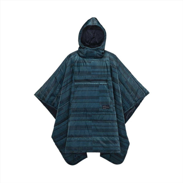 Poncho tipo manta para exteriores Therm-a-Rest Honcho en tejido ripstop azul, resistente al agua con capucha y diseño de bolsillo frontal
