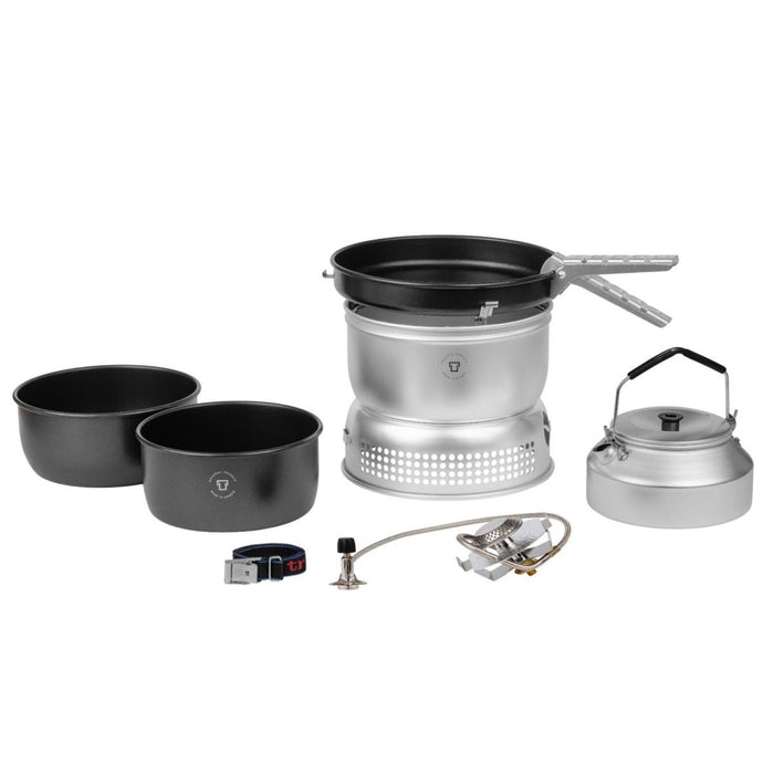 Conjunto estufa Trangia cocina exterior kit compacto sartenes antiadherentes aluminio olla hervidor - GoMilitar