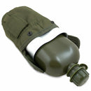 U.S. Army style M1 canteen water bottle with olive drab cover cup and pouch featuring alice clips for outdoor use